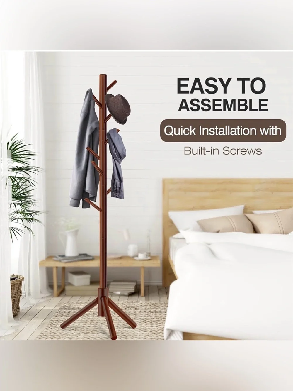 Brown Freestanding Coat Rack - 8-Hook Tree Design - New in box!